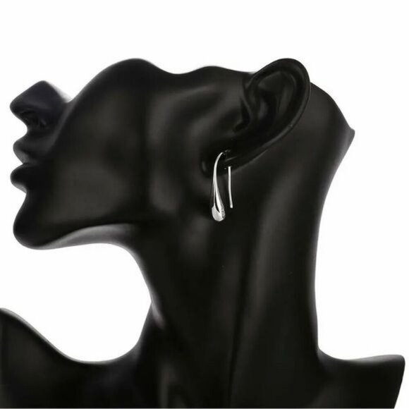 NWT Minimalist Teardrop Dangle Hook Earrings Sterling Silver 925 Contemporary - Picture 3 of 7
